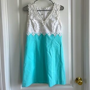 Size 4 Lily Pulitzer Dress - White Lace Top and Seafoam Green/Aqua Bottom